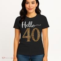 Hello 40 Years Leopard Print 40th Birthday Party Woman Gift Women's T-Shirt thumb 4