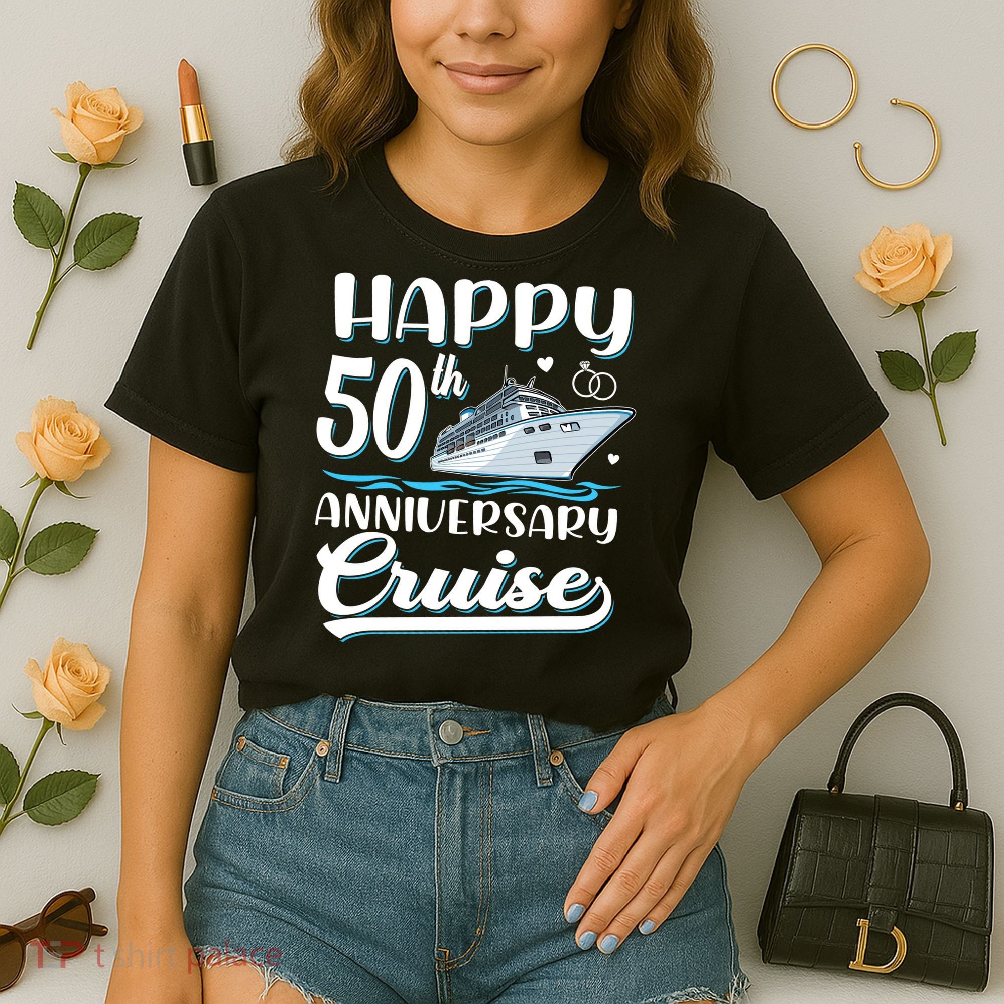 Happy 50th Anniversary Cruise Wedding 50 Years Old Couples Comfort Colors Boxy T-Shirt