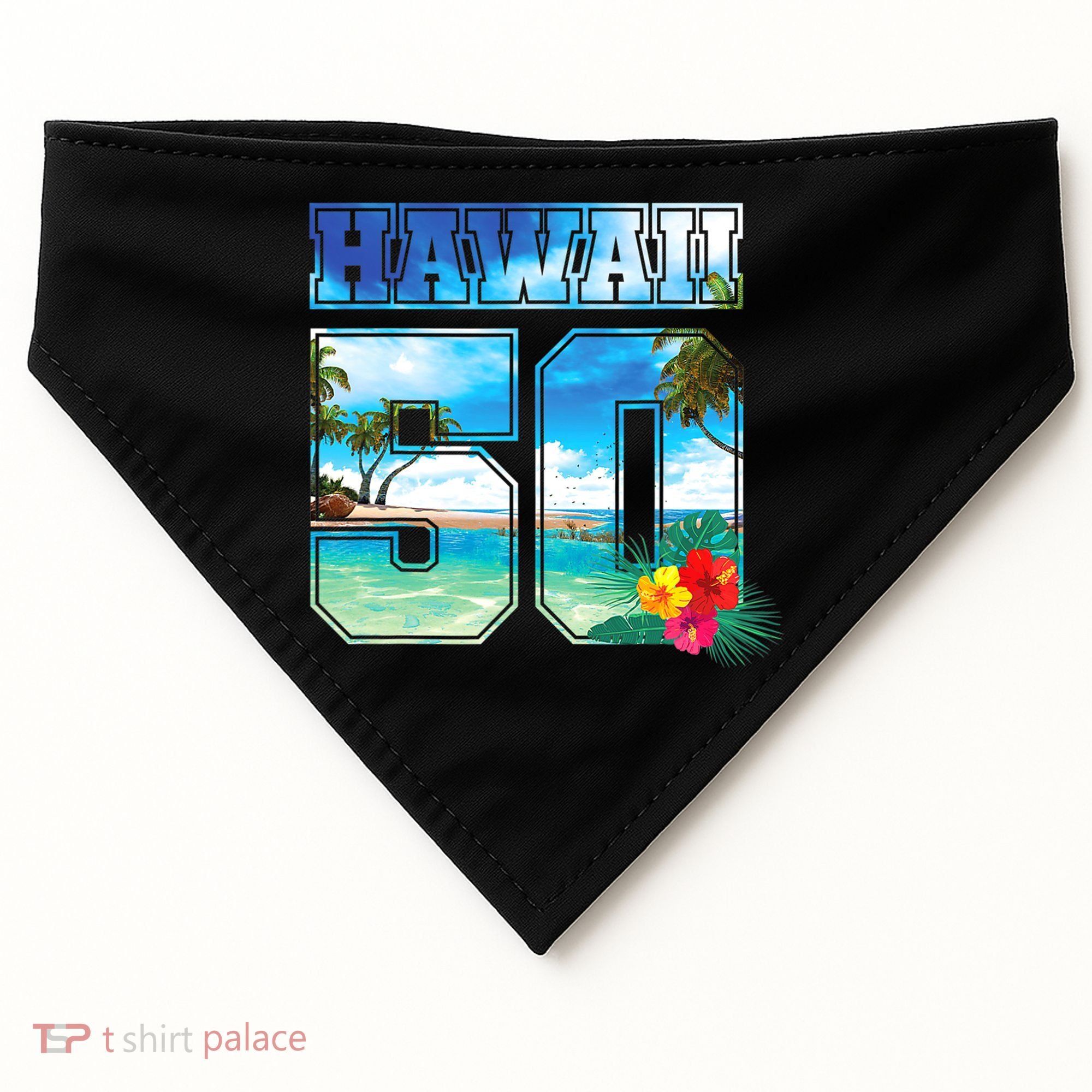 Hawaii 50th State Hawaii Hibiscus 50 USA-Made Doggie Bandana