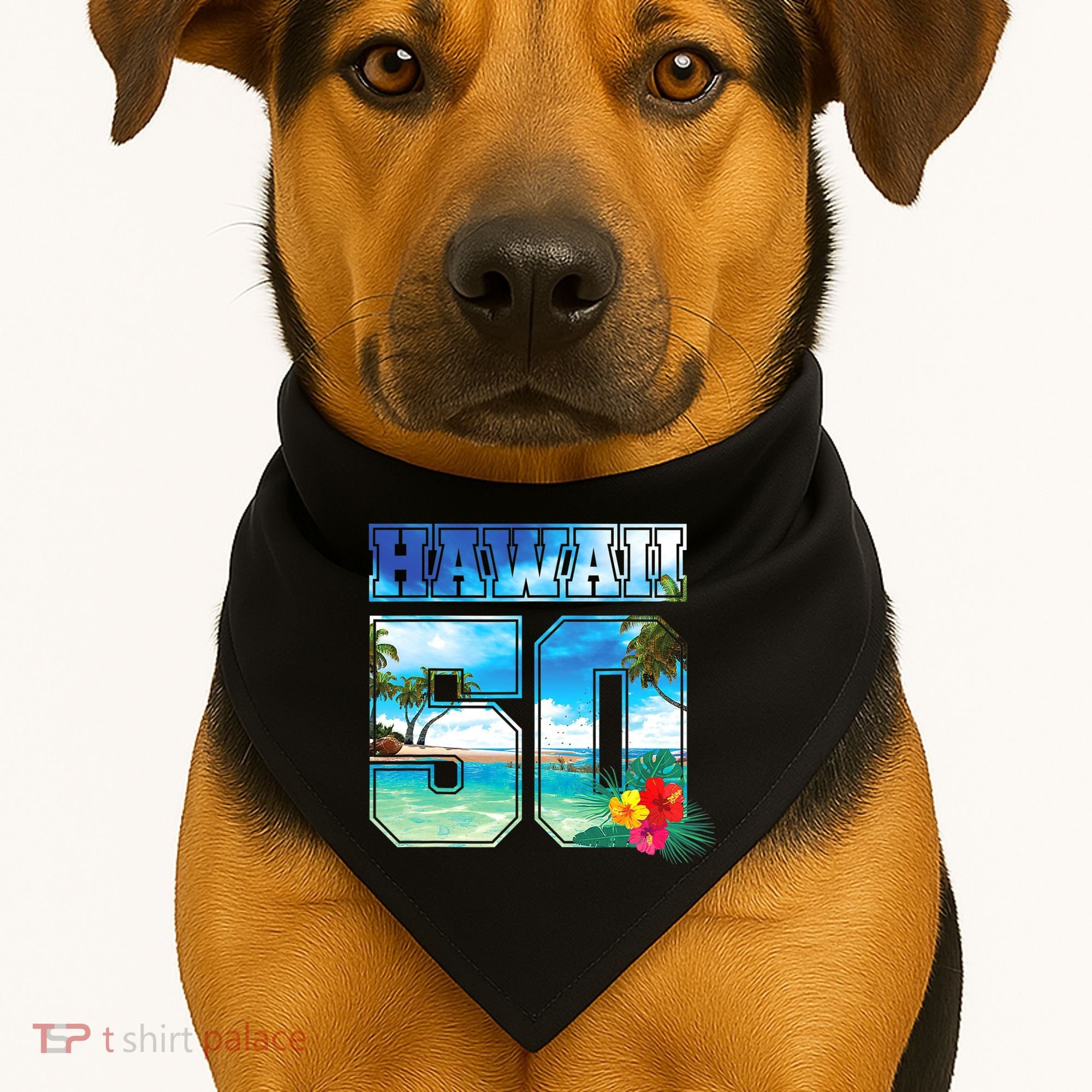 Hawaii 50th State Hawaii Hibiscus 50 USA-Made Doggie Bandana