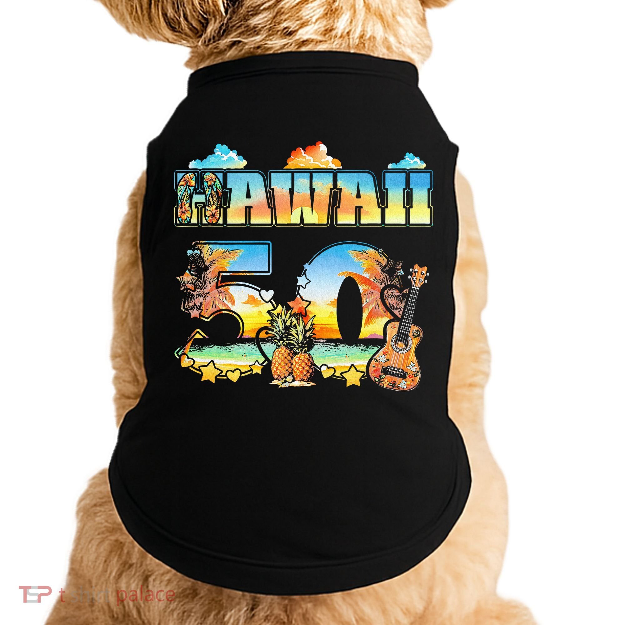 Hawaii 50Th State Hawaiian Beach Hibiscus 50 Maui Sunset Doggie Tank