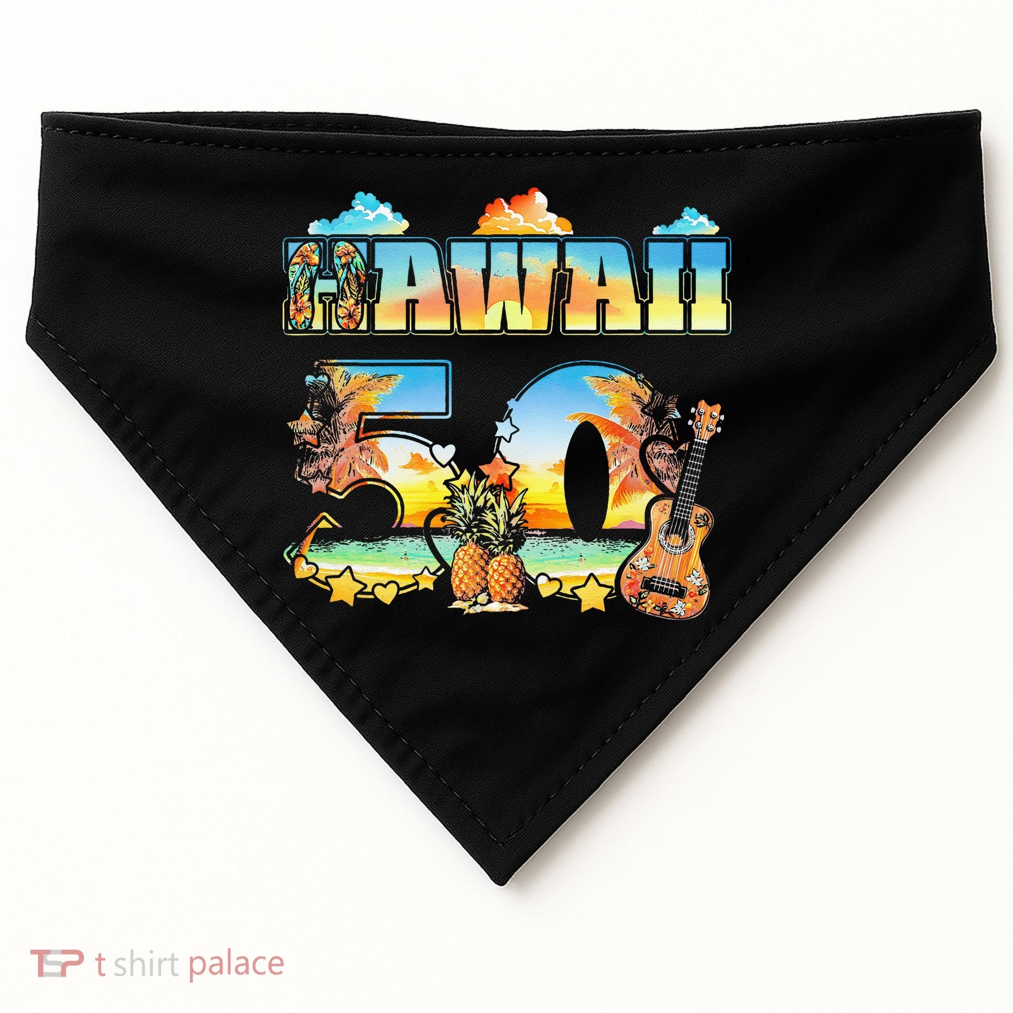 Hawaii 50Th State Hawaiian Beach Hibiscus 50 Maui Sunset USA-Made Doggie Bandana