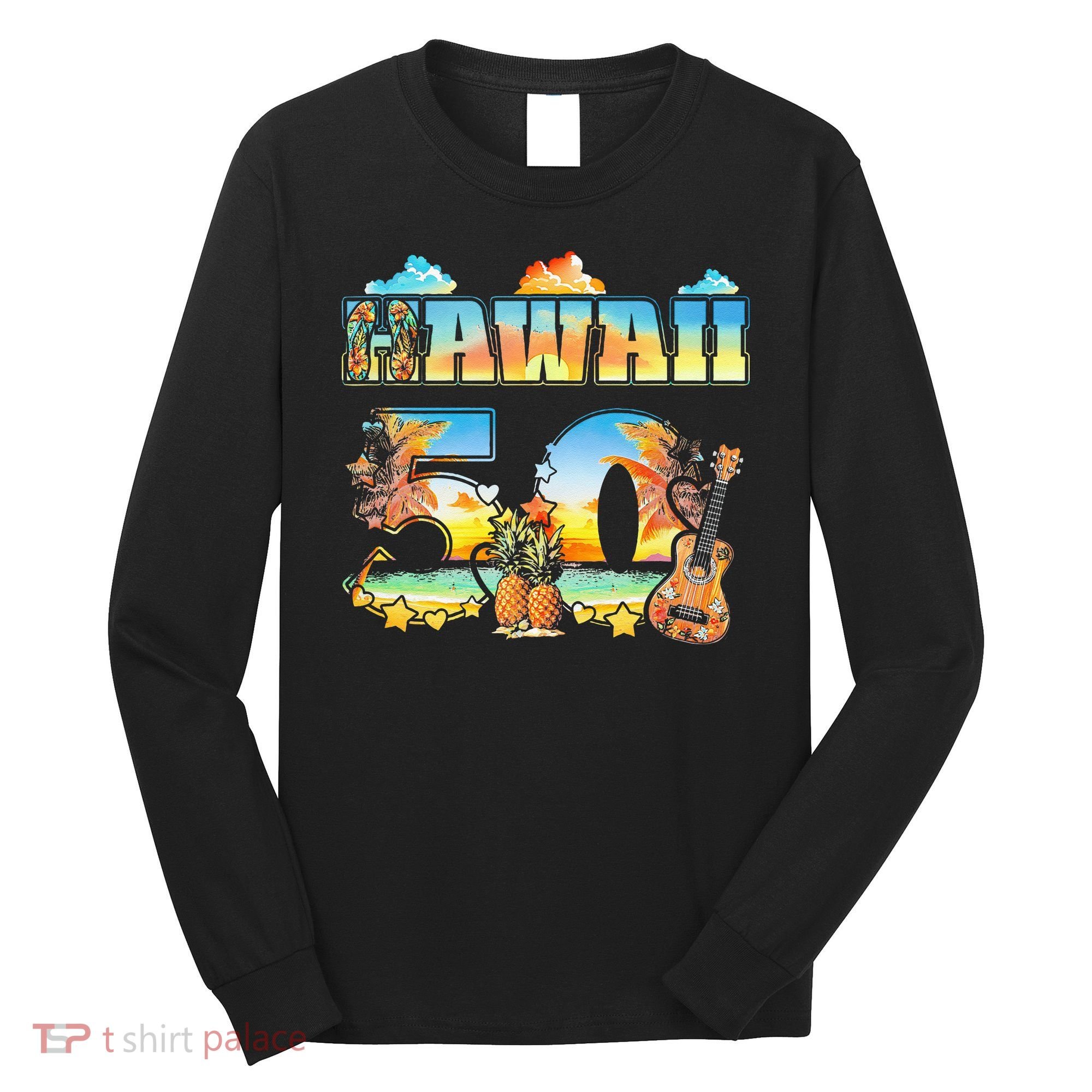 Hawaii 50Th State Hawaiian Beach Hibiscus 50 Maui Sunset Long Sleeve Shirt