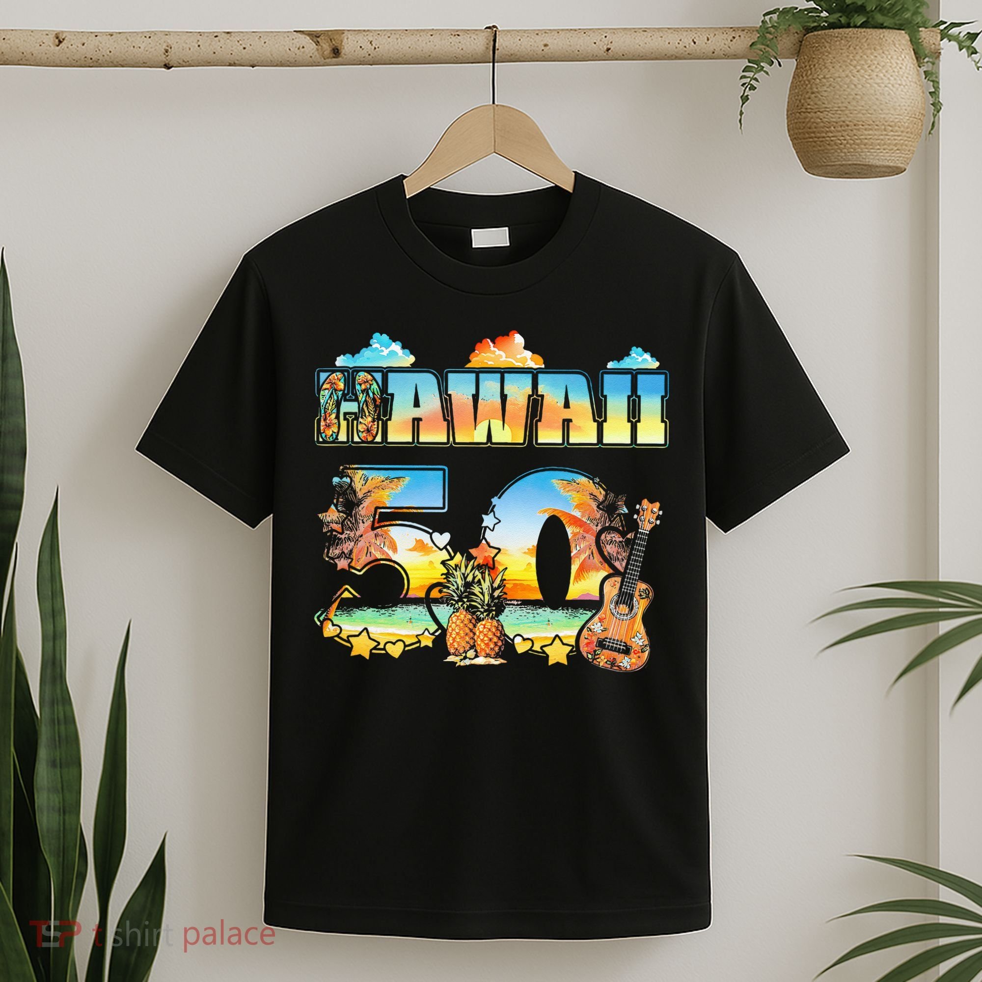 Hawaii 50Th State Hawaiian Beach Hibiscus 50 Maui Sunset T-Shirt