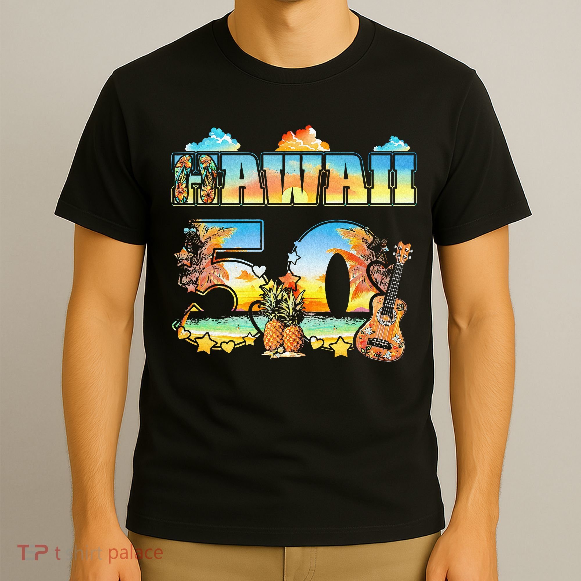 Hawaii 50Th State Hawaiian Beach Hibiscus 50 Maui Sunset T-Shirt