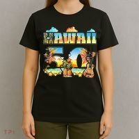 Hawaii 50Th State Hawaiian Beach Hibiscus 50 Maui Sunset T-Shirt thumb 4