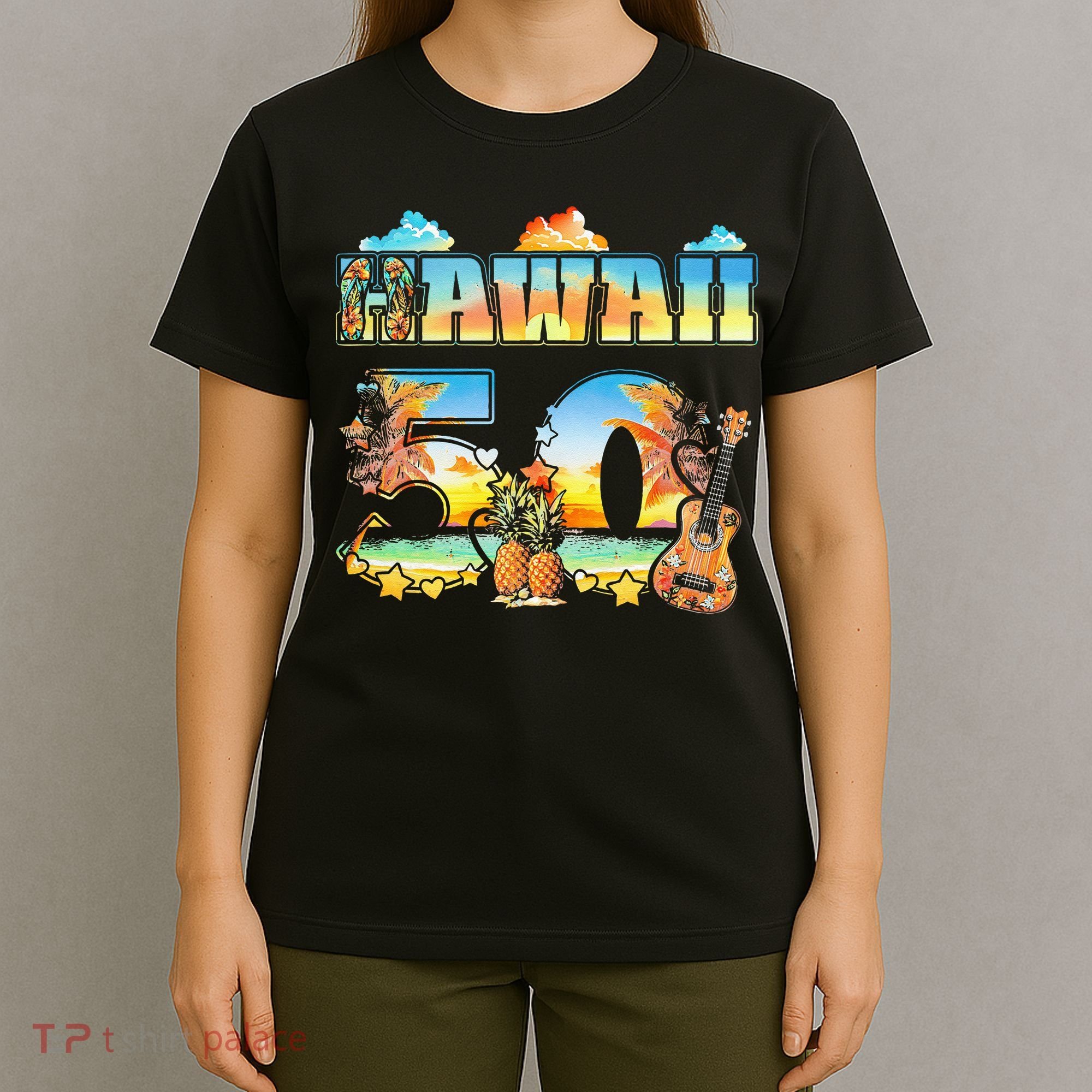 Hawaii 50Th State Hawaiian Beach Hibiscus 50 Maui Sunset T-Shirt