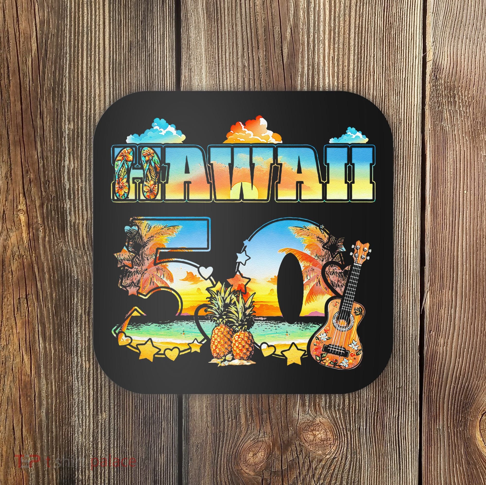 Hawaii 50Th State Hawaiian Beach Hibiscus 50 Maui Sunset Coaster