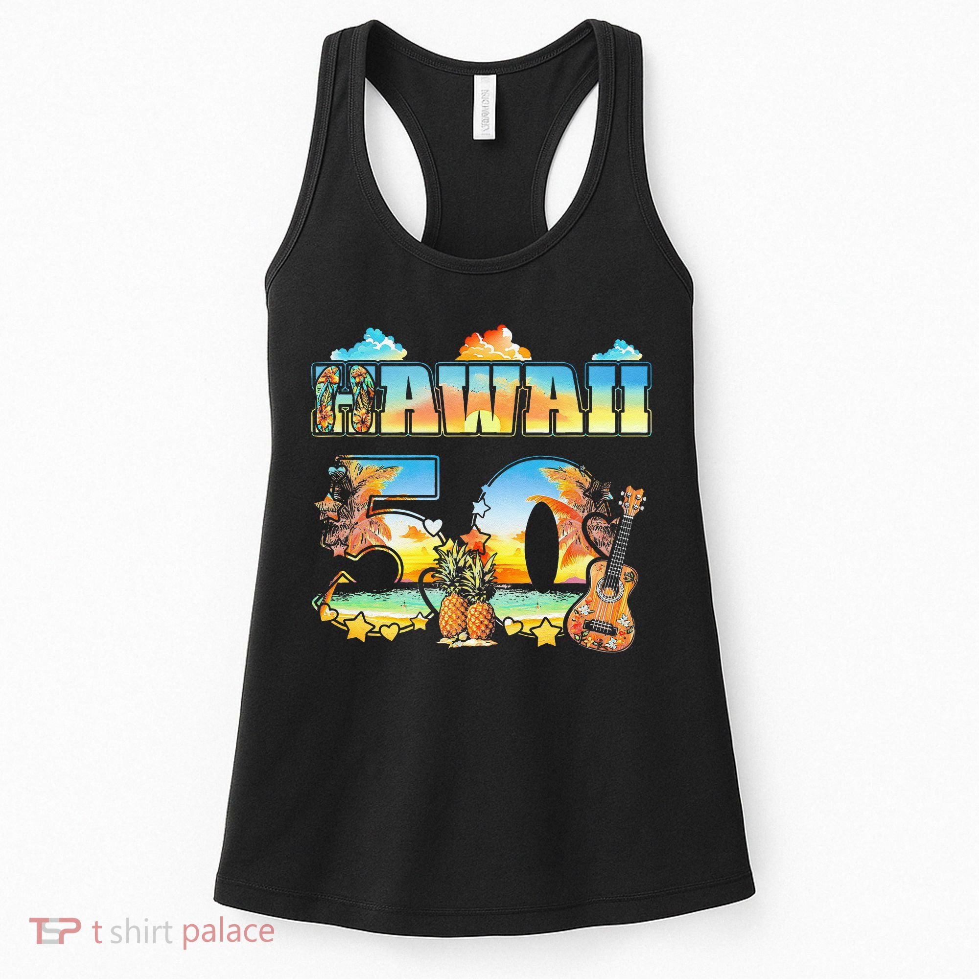 Hawaii 50Th State Hawaiian Beach Hibiscus 50 Maui Sunset Women's Tank Top