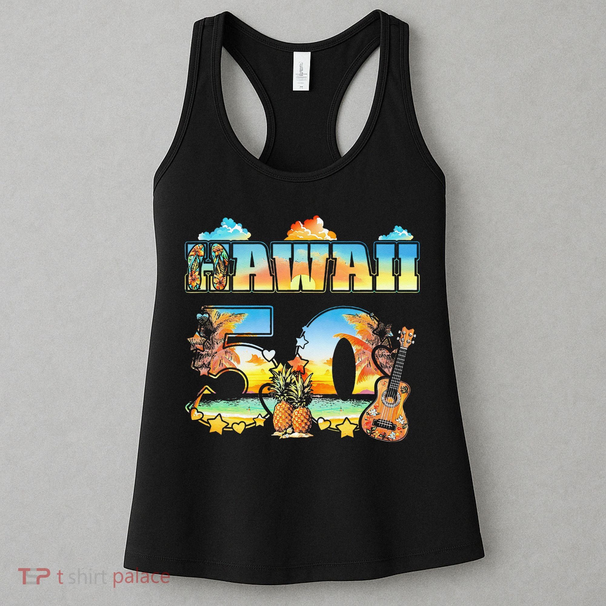 Hawaii 50Th State Hawaiian Beach Hibiscus 50 Maui Sunset Women's Tank Top