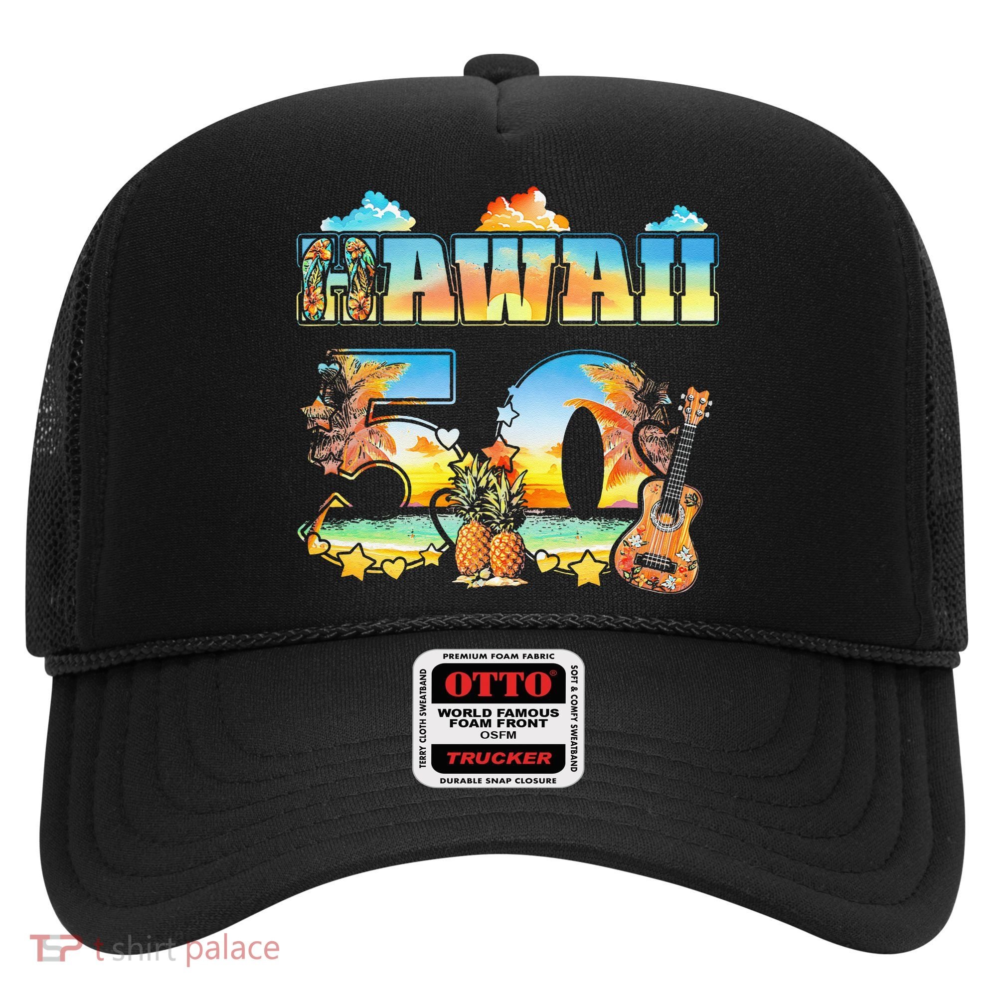 Hawaii 50Th State Hawaiian Beach Hibiscus 50 Maui Sunset Hat