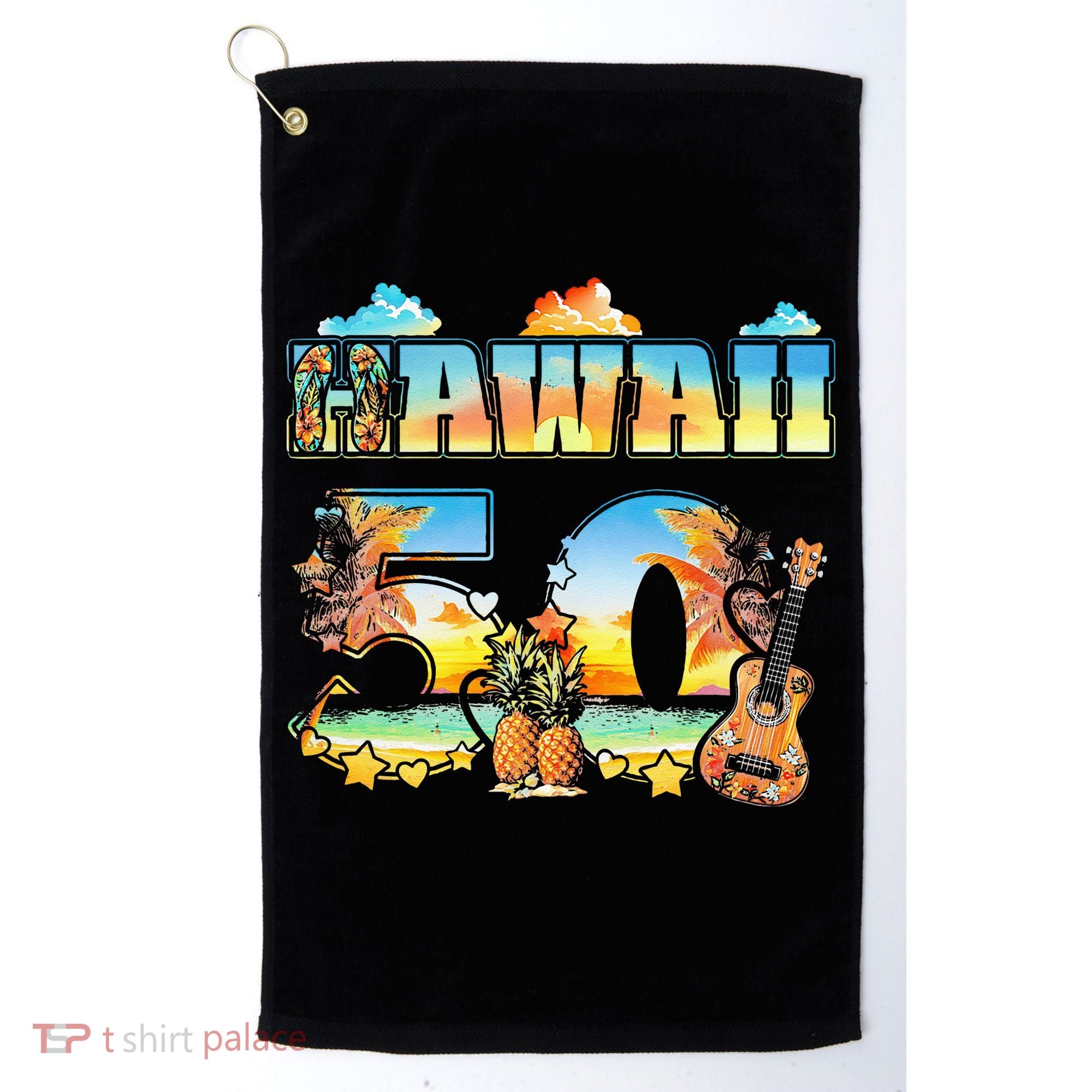 Hawaii 50Th State Hawaiian Beach Hibiscus 50 Maui Sunset Golf Towel