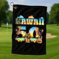 Hawaii 50Th State Hawaiian Beach Hibiscus 50 Maui Sunset Golf Towel thumb 1