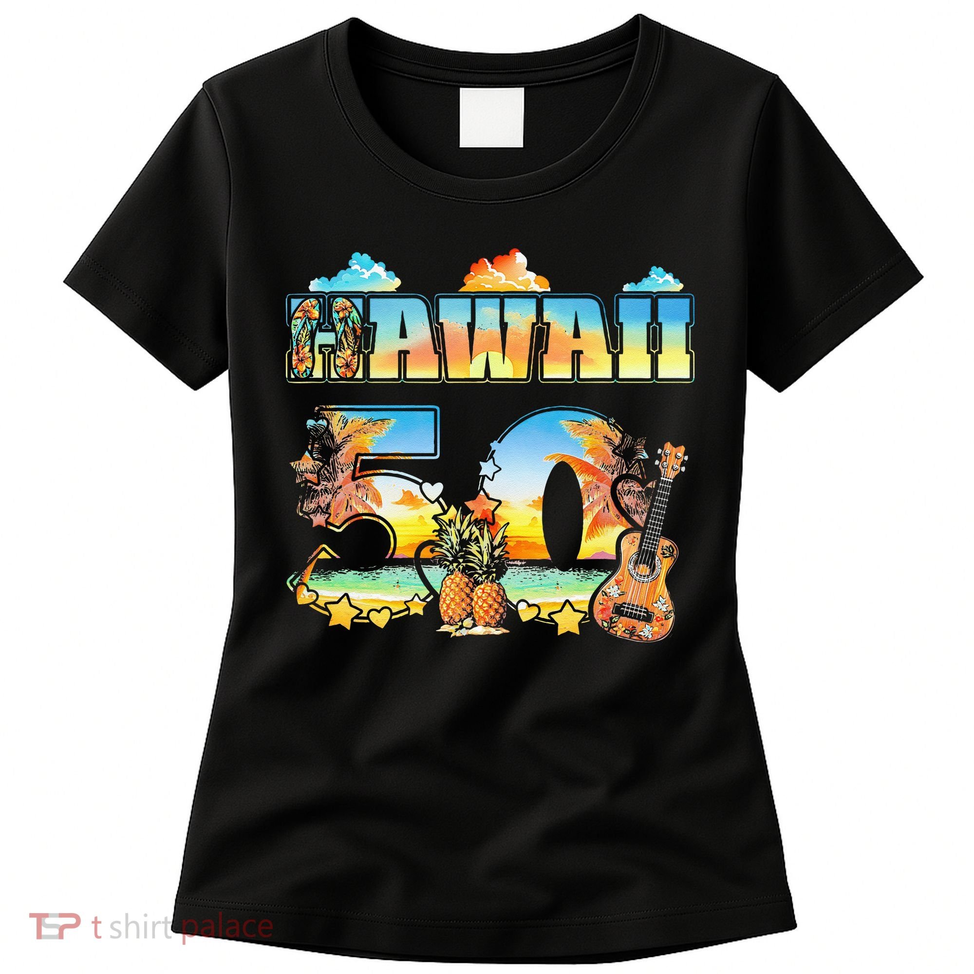 Hawaii 50Th State Hawaiian Beach Hibiscus 50 Maui Sunset Women's T-Shirt