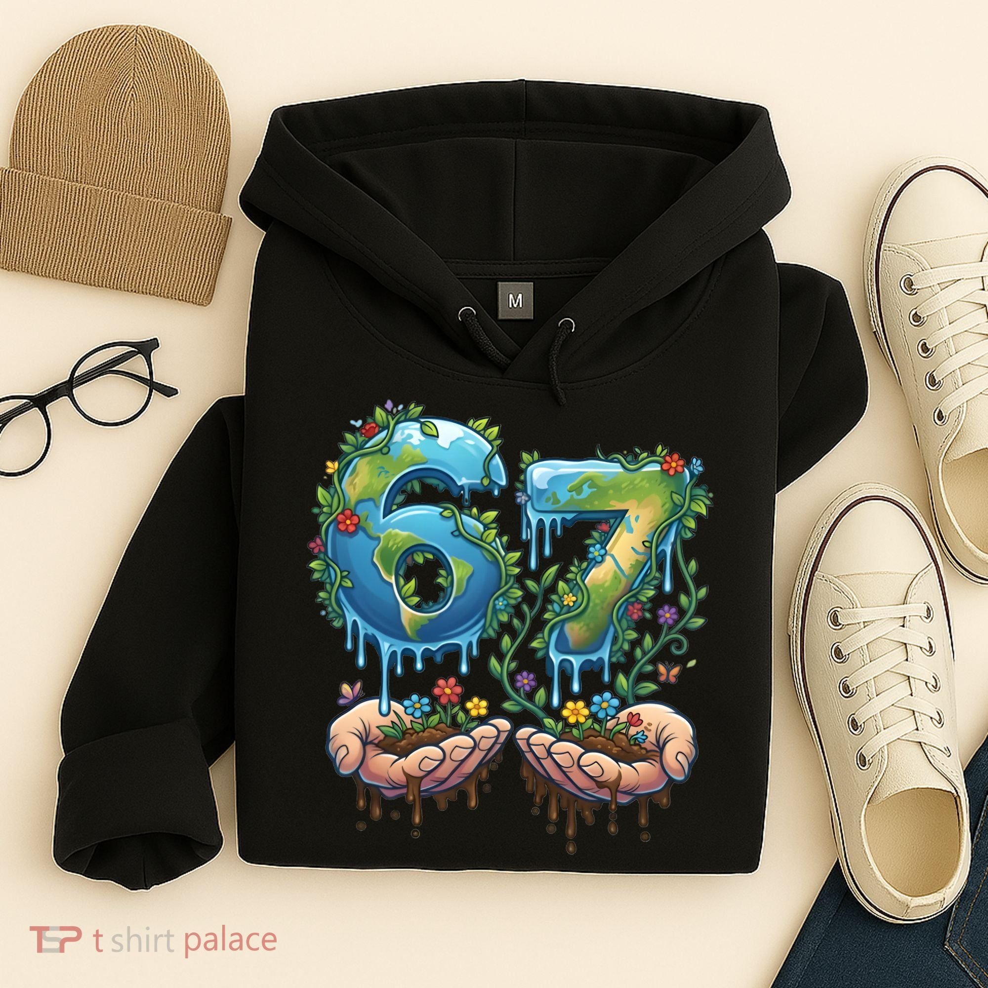 Hand 67 Earth Day 6 7 Six Seven Meme Hoodie