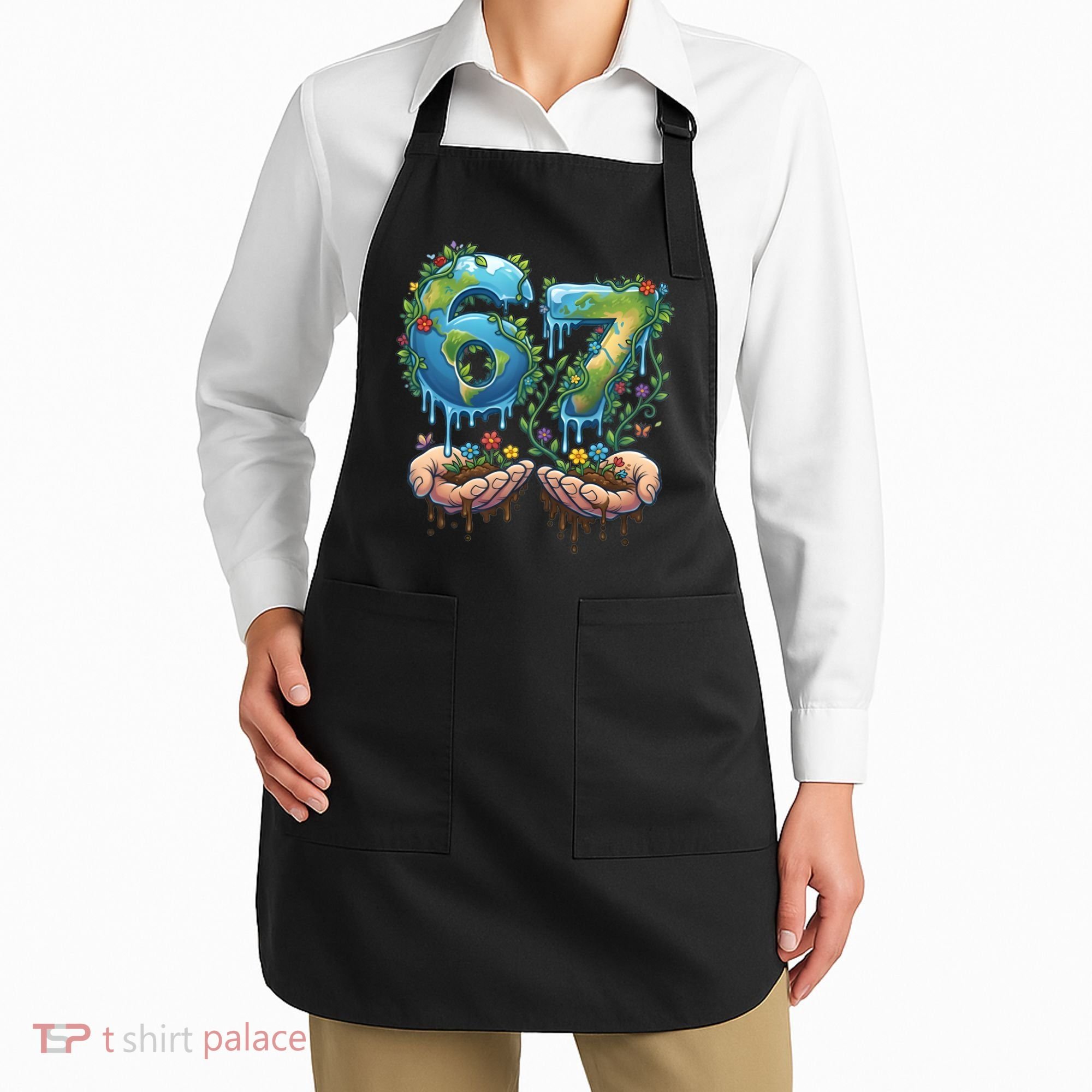 Hand 67 Earth Day 6 7 Six Seven Meme Apron