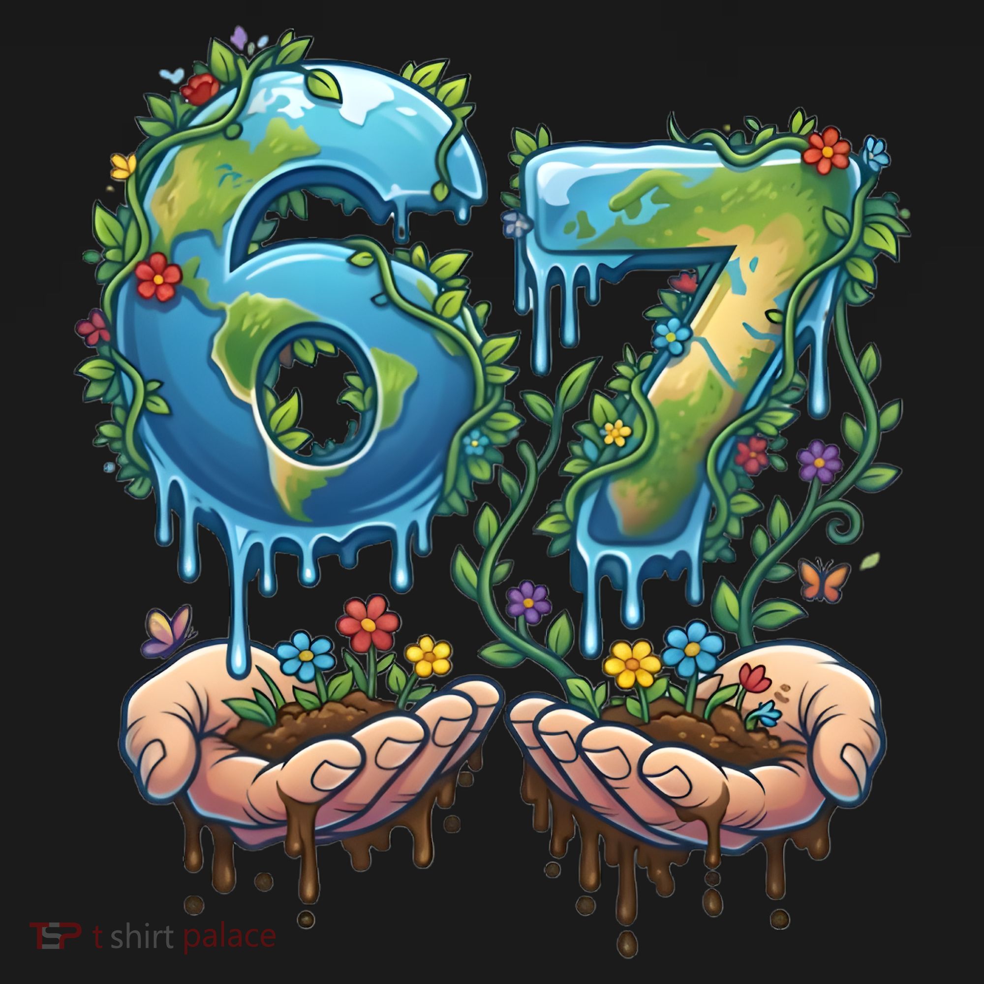 Hand 67 Earth Day 6 7 Six Seven Meme T-Shirt
