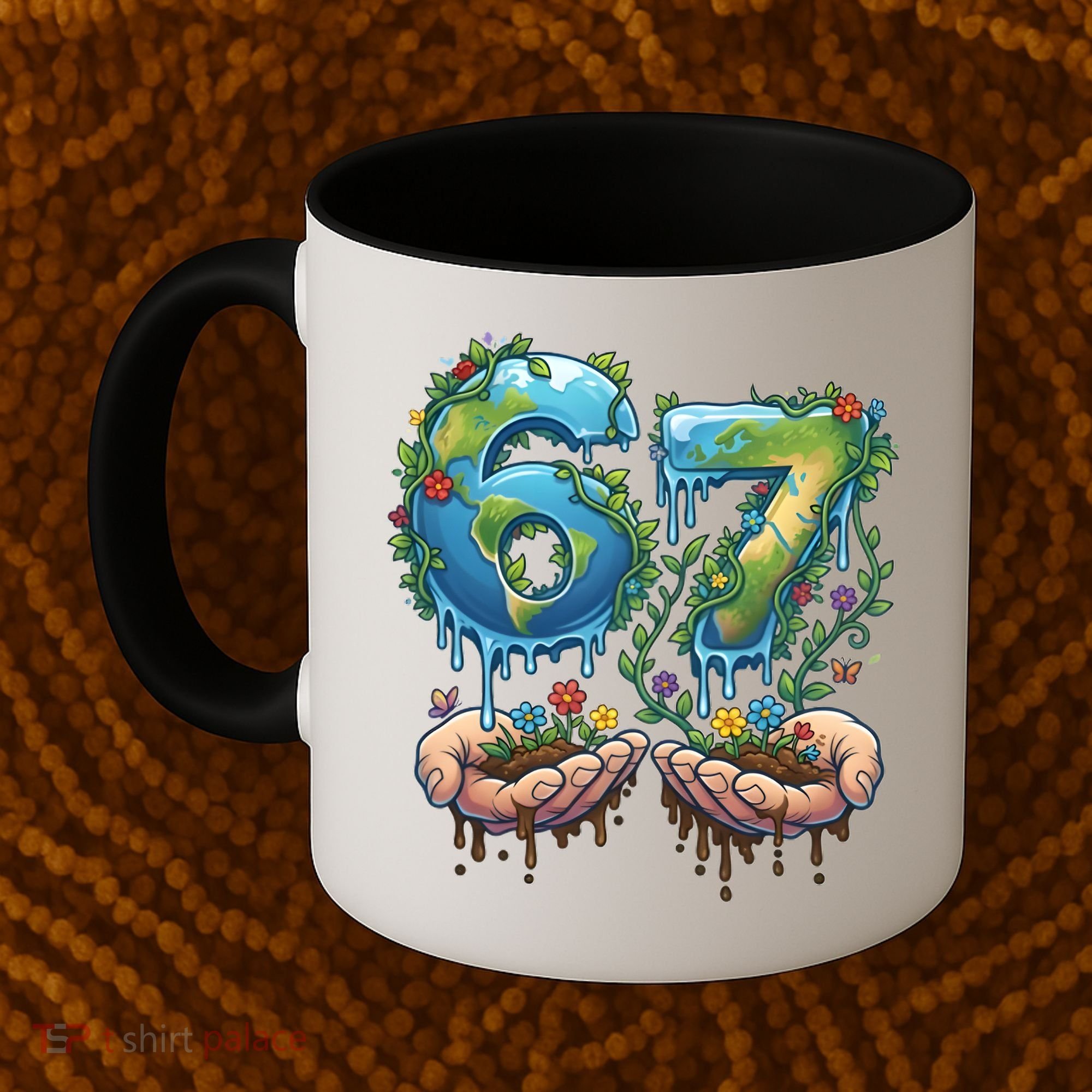 Hand 67 Earth Day 6 7 Six Seven Meme Coffee Mug