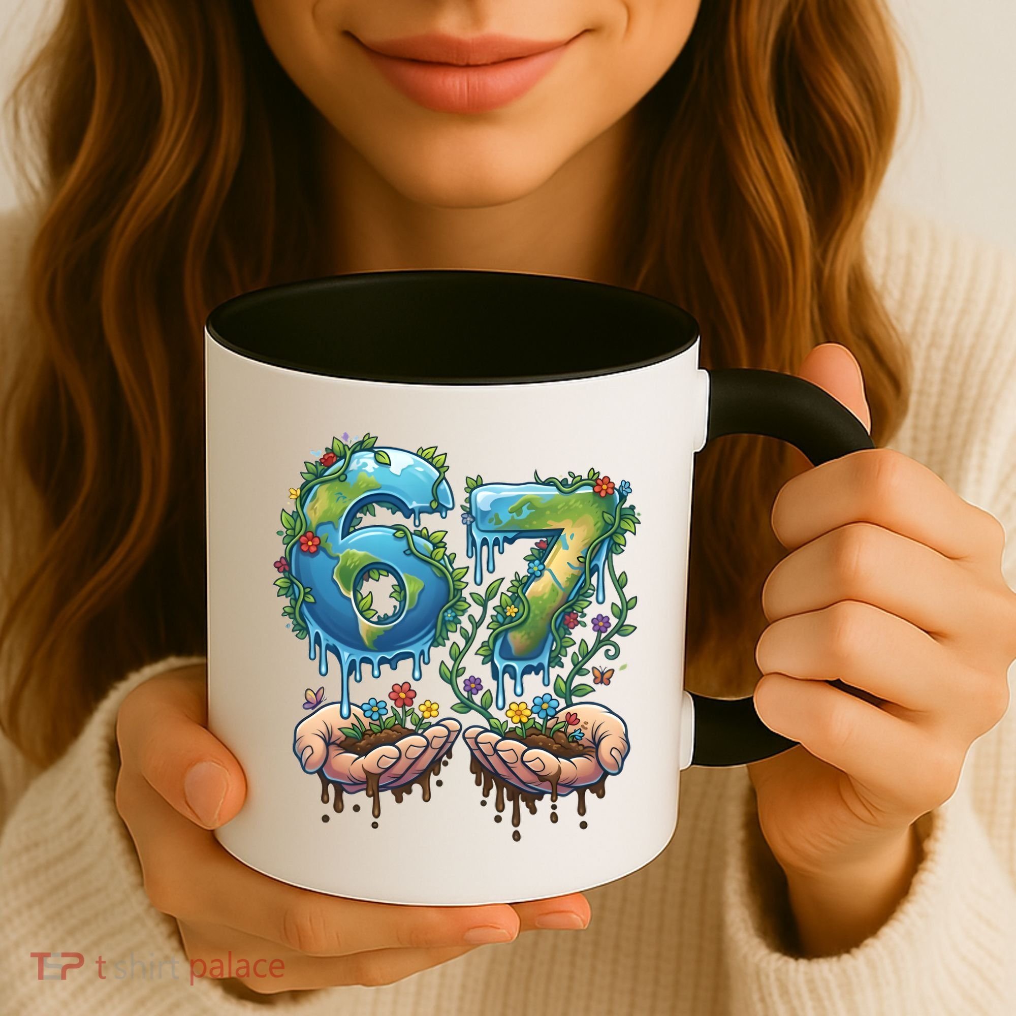Hand 67 Earth Day 6 7 Six Seven Meme Coffee Mug