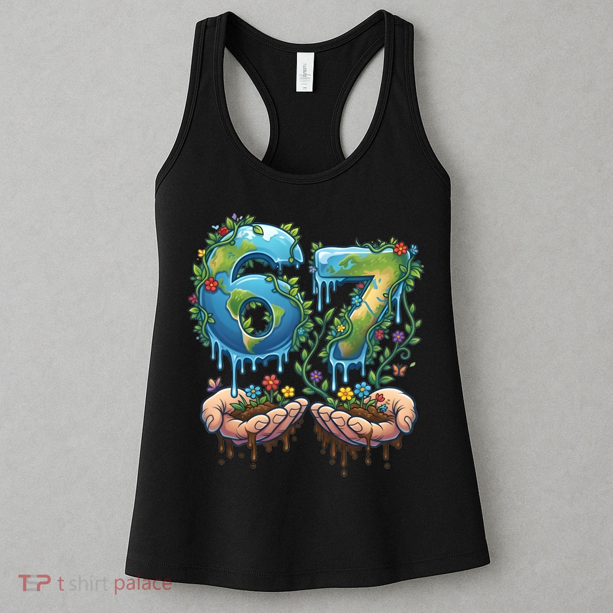 Hand 67 Earth Day 6 7 Six Seven Meme Women's Tank Top