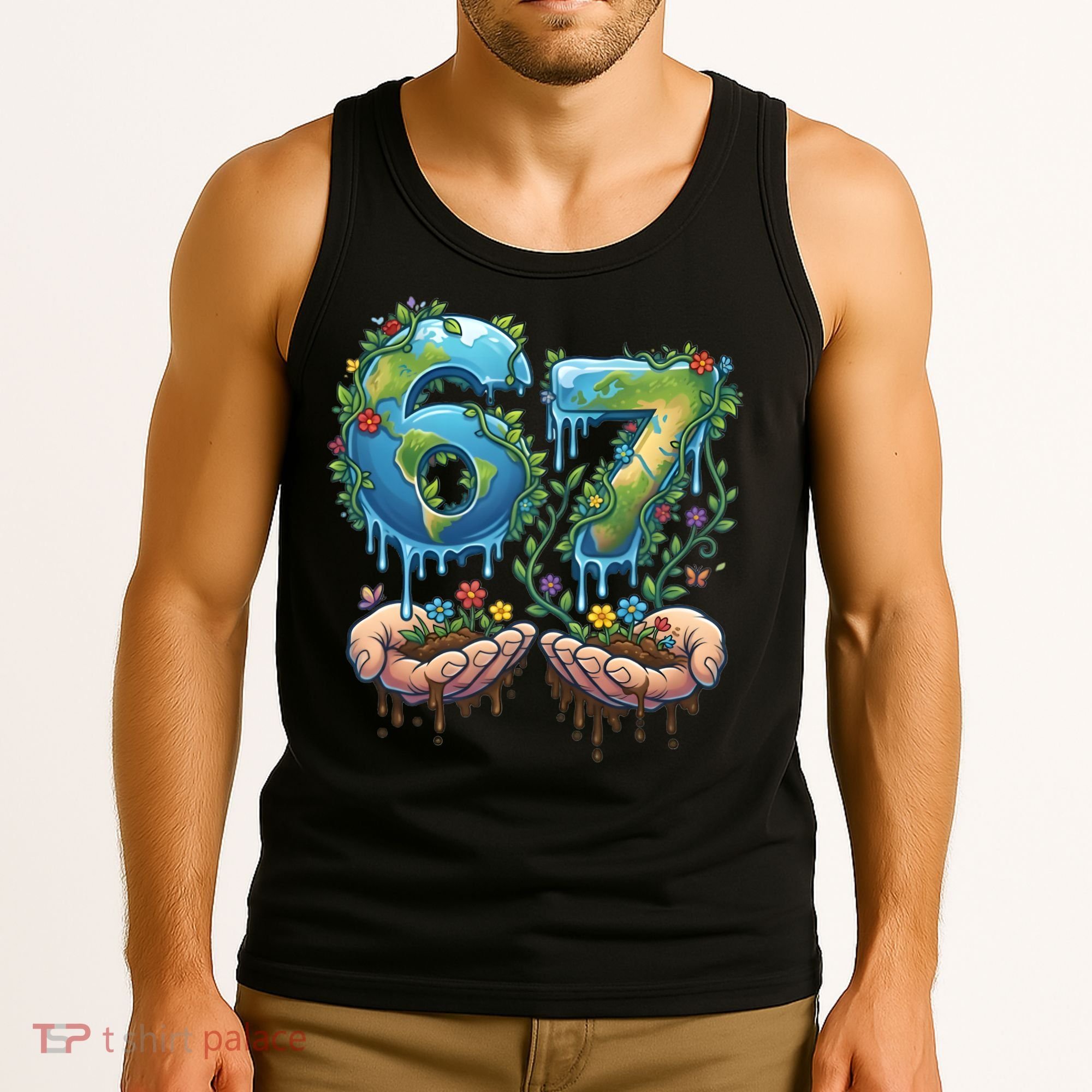 Hand 67 Earth Day 6 7 Six Seven Meme Tank Top