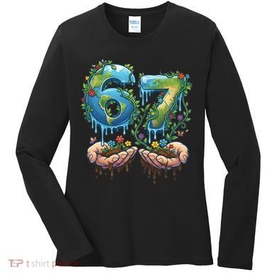 Hand 67 Earth Day 6 7 Six Seven Meme Women's Long Sleeve Shirt