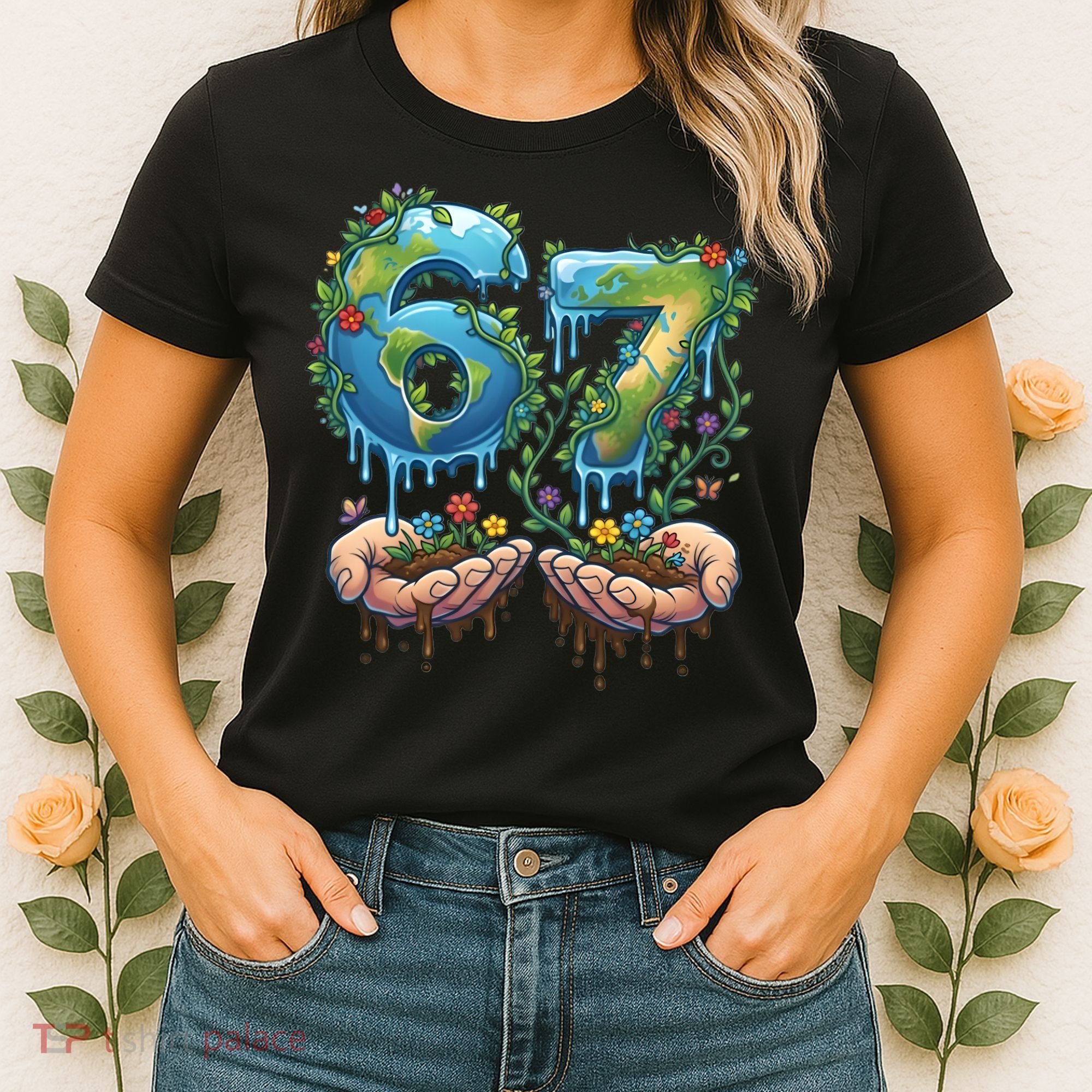 Hand 67 Earth Day 6 7 Six Seven Meme Women's T-Shirt