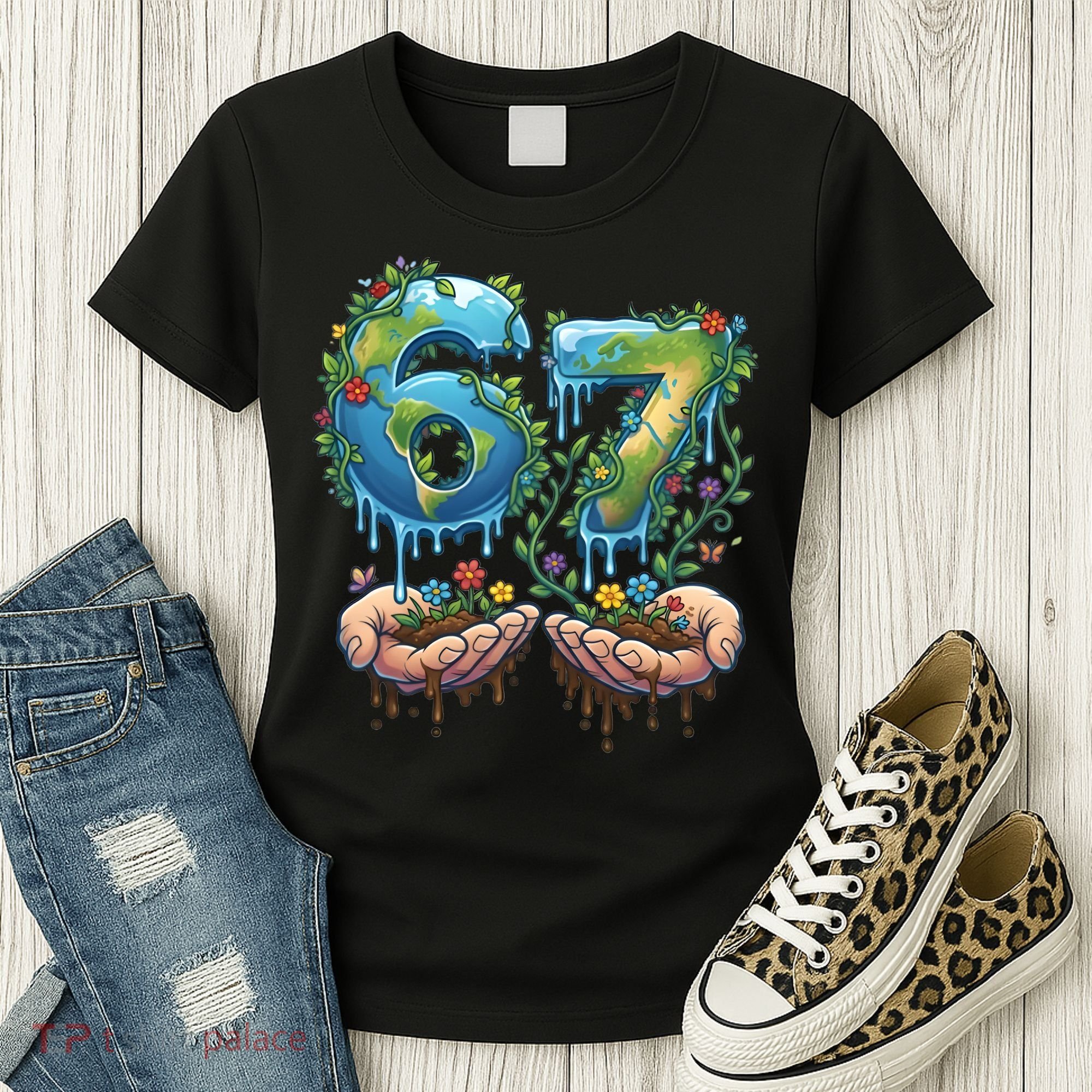 Hand 67 Earth Day 6 7 Six Seven Meme Women's T-Shirt