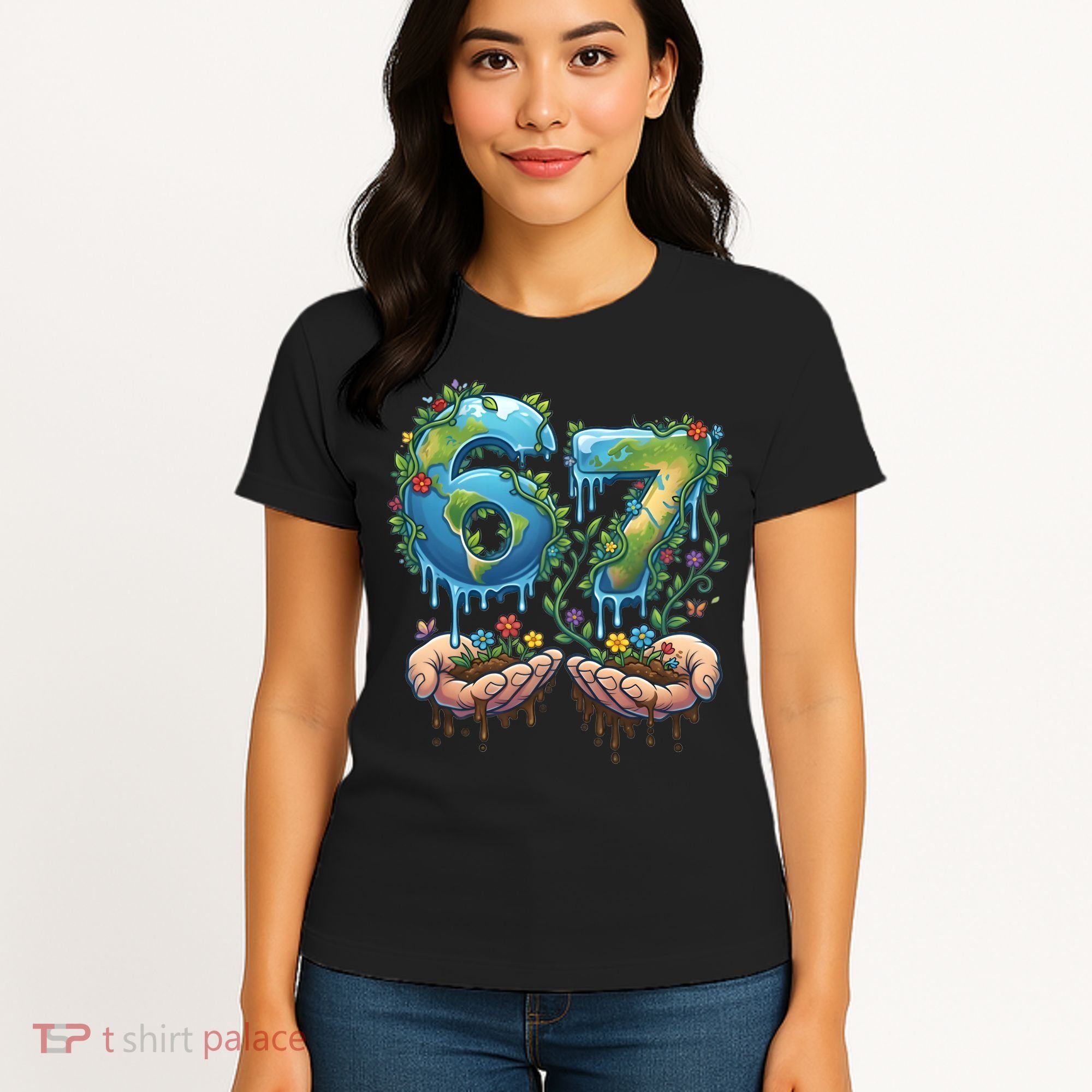 Hand 67 Earth Day 6 7 Six Seven Meme Women's T-Shirt