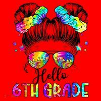 Hello 6th Grade Messy Hair Bun Girl Back To School First Day Santa Hat thumb 1