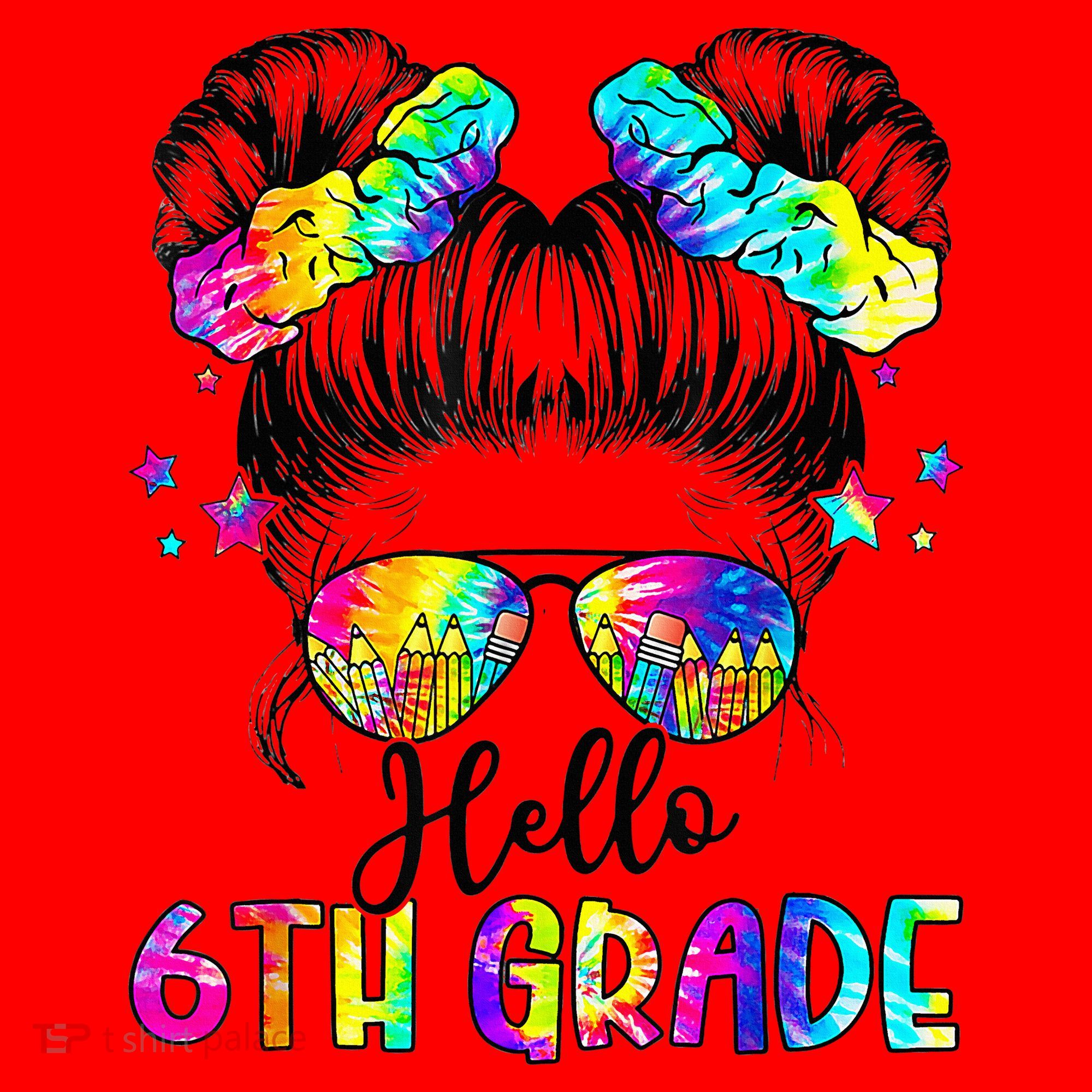 Hello 6th Grade Messy Hair Bun Girl Back To School First Day Santa Hat