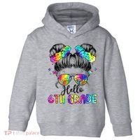 Hello 6th Grade Messy Hair Bun Girl Back To School First Day Toddler Hoodie thumb 0