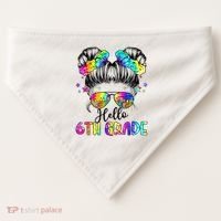 Hello 6th Grade Messy Hair Bun Girl Back To School First Day USA-Made Doggie Bandana thumb 0