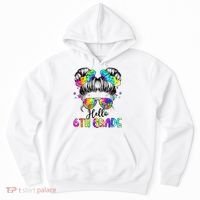 Hello 6th Grade Messy Hair Bun Girl Back To School First Day Hoodie thumb 0
