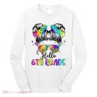 Hello 6th Grade Messy Hair Bun Girl Back To School First Day Long Sleeve Shirt thumb 0