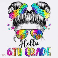 Hello 6th Grade Messy Hair Bun Girl Back To School First Day Long Sleeve Shirt thumb 2