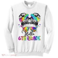 Hello 6th Grade Messy Hair Bun Girl Back To School First Day Sweatshirt thumb 0