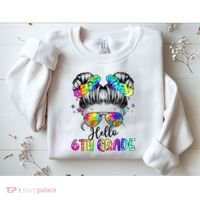 Hello 6th Grade Messy Hair Bun Girl Back To School First Day Sweatshirt thumb 2
