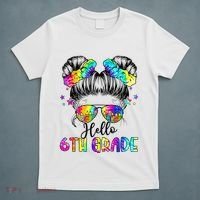 Hello 6th Grade Messy Hair Bun Girl Back To School First Day T-Shirt thumb 5