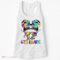 Hello 6th Grade Messy Hair Bun Girl Back To School First Day Women's Tank Top thumb 0