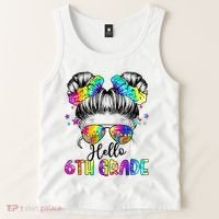 Hello 6th Grade Messy Hair Bun Girl Back To School First Day Tank Top thumb 2