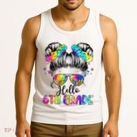 Hello 6th Grade Messy Hair Bun Girl Back To School First Day Tank Top thumb 3