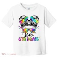 Hello 6th Grade Messy Hair Bun Girl Back To School First Day Toddler T-Shirt thumb 0