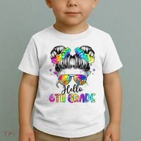 Hello 6th Grade Messy Hair Bun Girl Back To School First Day Toddler T-Shirt thumb 2