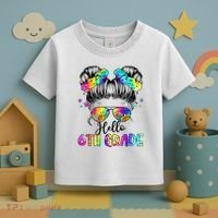Hello 6th Grade Messy Hair Bun Girl Back To School First Day Toddler T-Shirt thumb 3