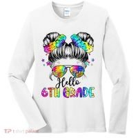 Hello 6th Grade Messy Hair Bun Girl Back To School First Day Women's Long Sleeve Shirt thumb 0