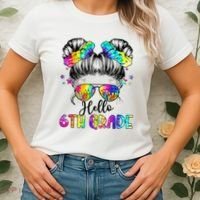 Hello 6th Grade Messy Hair Bun Girl Back To School First Day Women's T-Shirt thumb 2