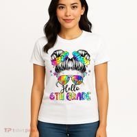 Hello 6th Grade Messy Hair Bun Girl Back To School First Day Women's T-Shirt thumb 4