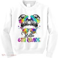 Hello 6th Grade Messy Hair Bun Girl Back To School First Day Kids Sweatshirt thumb 0