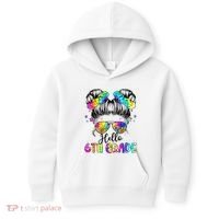 Hello 6th Grade Messy Hair Bun Girl Back To School First Day Kids Hoodie thumb 0